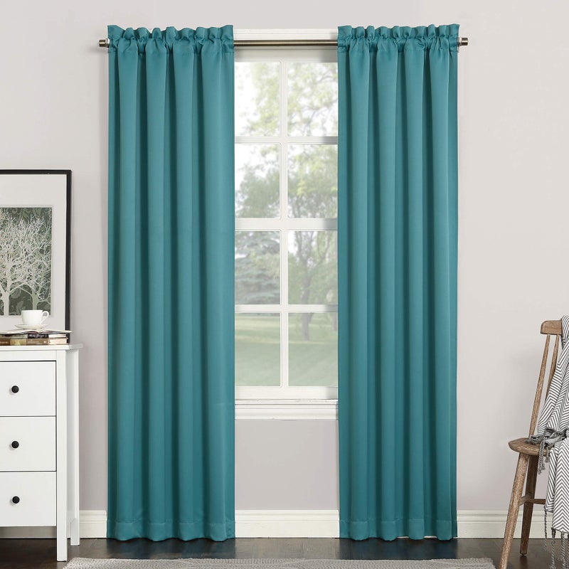 Sun Zero Easton Energy Saving Blackout Rod Pocket Curtain Panel, 40" x 95", Marine - Image 1
